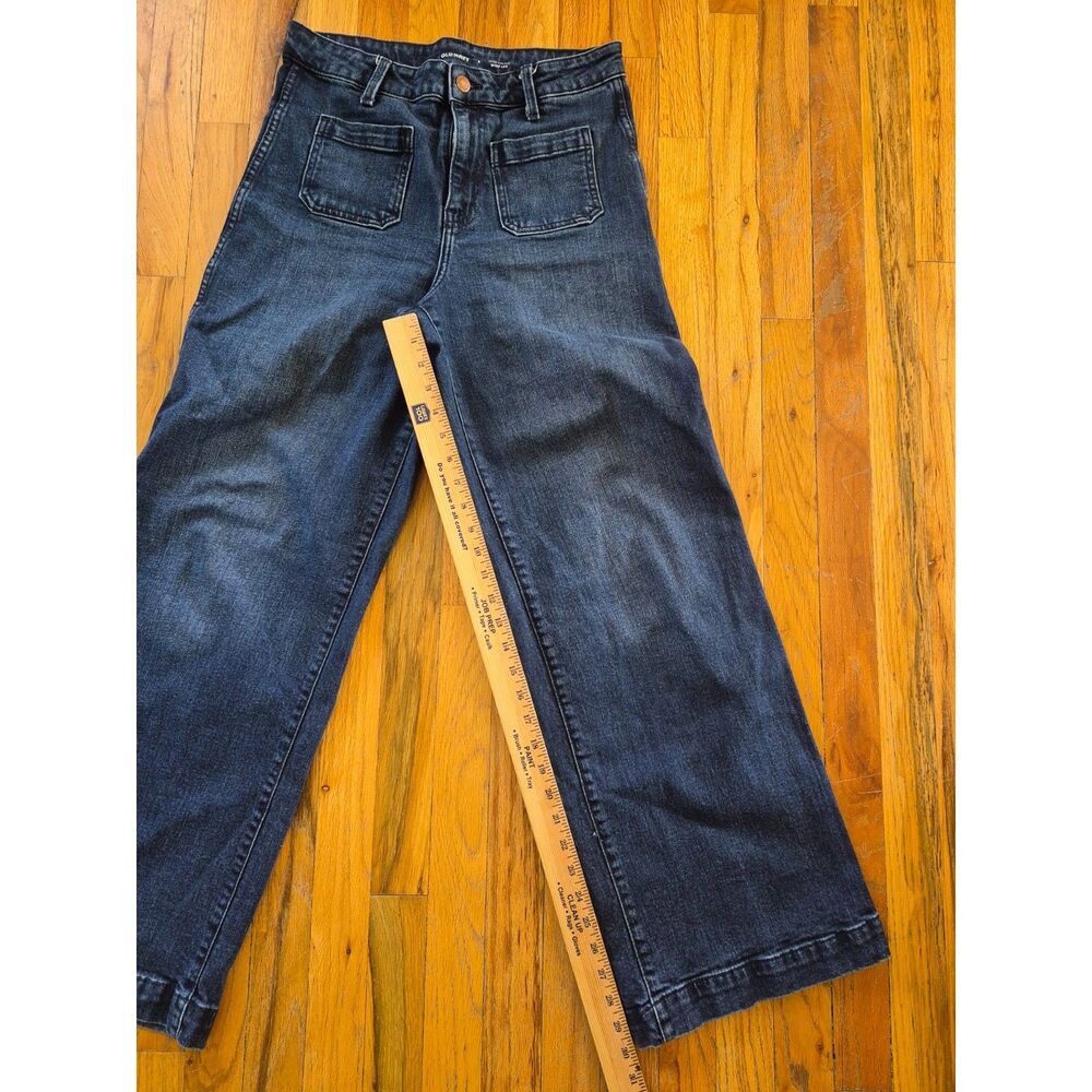 Old Navy Extra High-Waisted Straight Leg Patch Pocket Jeans Blue Denim 6 - Picture 6 of 13